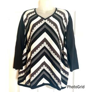 Alfred Dunner Black and White Chevron Sweater